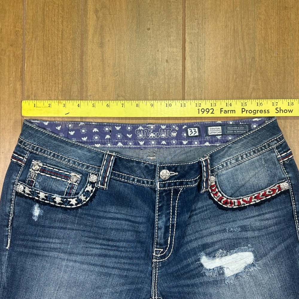 Miss Me Signature Cuffed Capri Distressed Americana Jeans JP7687P MK 555 Size 33 - Picture 4 of 16